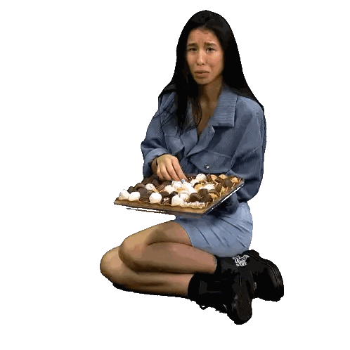 Woman Kneeling Holding Cookies Tray Sticker