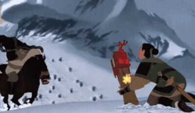 Woman Kneeling In Snow While Man Rides Horse GIF