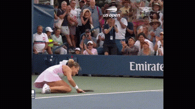 Woman Kneeling On Tennis Court GIF