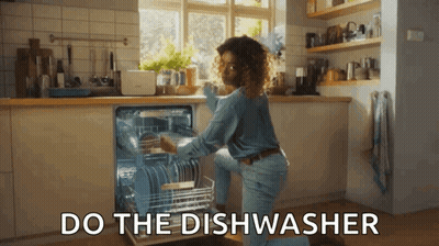 Woman Kneeling Saying Do The Dishwasher GIF