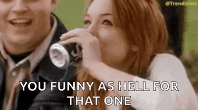 Woman Laughing Drinking From Can Man Laughing Behind GIF