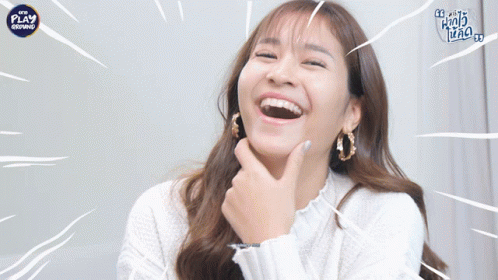Woman Laughing In Front Of Play Ad GIF