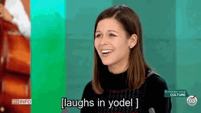 Woman Laughing Into Microphone Yodel GIF