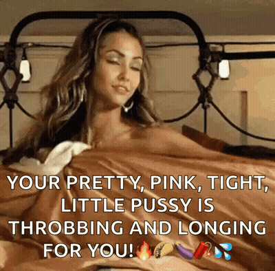Woman Laying In Bed Saying Your Pretty Pink Tight Little Pussy Is Throbbing And Longing For You GIF