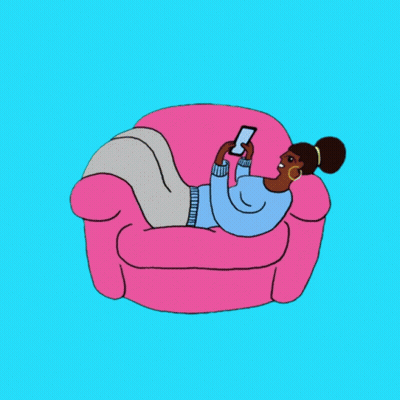 Woman Laying In Pink Chair Saying Stay Home And Get On Your Phone GIF