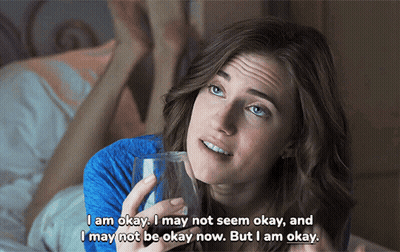 Woman Laying On Bed Holding Water Saying I Am Okay GIF