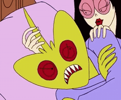 Woman Laying On Bed Next To Monster GIF