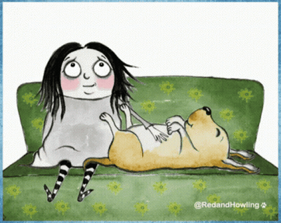 Woman Laying On Couch With Dog GIF