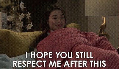 Woman Laying On Couch With Pink Blanket I Hope You Still Respect Me After This GIF