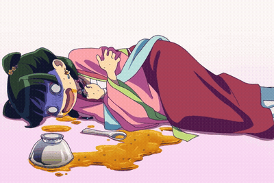 Woman Laying On Floor With Spoon And Bowl GIF
