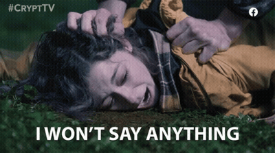 Woman Laying On Ground Saying I Won't Say Anything GIF