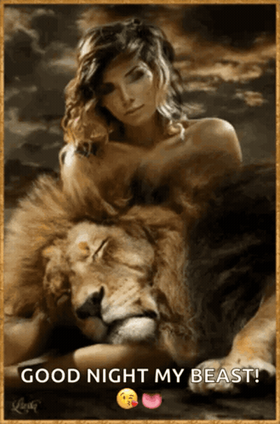 Woman Laying On Lion Good Night My Beast GIF