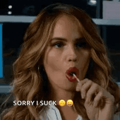 Woman Licking Lollipop Saying Sorry I Suck GIF