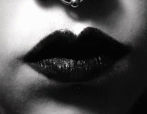 Woman Lips With Black Lipstick And Nose Ring GIF