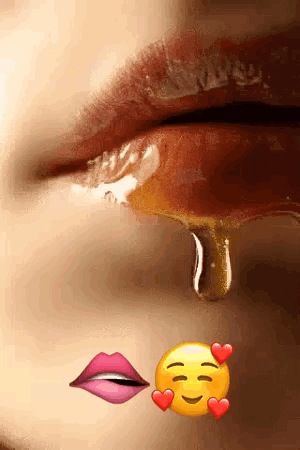 Woman Lips With Honey Drip GIF
