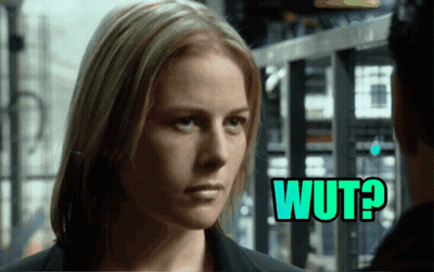 Woman Looking At Man With Green Wut GIF
