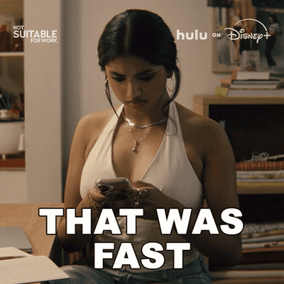 Woman Looking At Phone Saying That Was Fast GIF