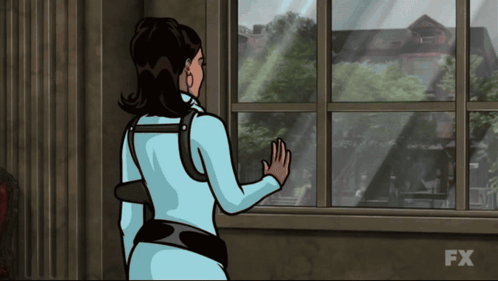 Woman Looking Out Window With FX On Bottom GIF