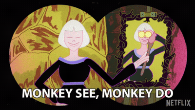 Woman Looking Through Binoculars Monkey See Monkey Do GIF