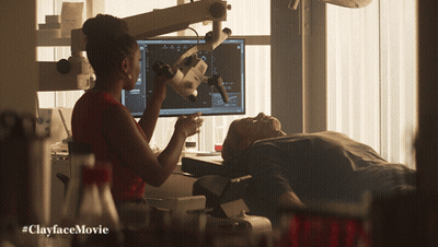 Woman Looking Through Microscope #ClayfaceMovie GIF