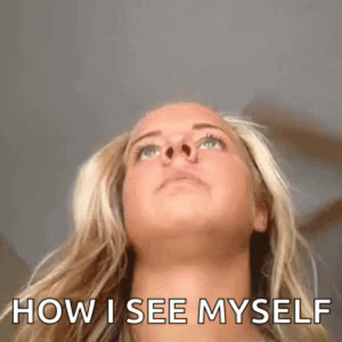 Woman Looking Up At Sky With How I See Myself On Face GIF