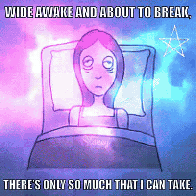 Woman Lying In Bed Wide Awake And About To Break GIF