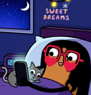 Woman Lying In Bed With Cat Sweet Dreams GIF