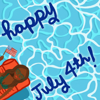 Woman Lying On Raft In Pool Happy July 4Th GIF