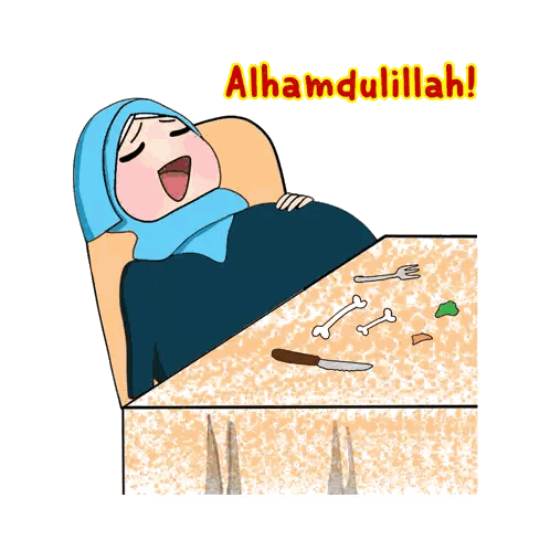 Woman Lying On Table With Alhamdulillah Sticker