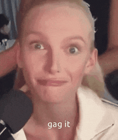 Woman Making Funny Face At Microphone Gag It GIF