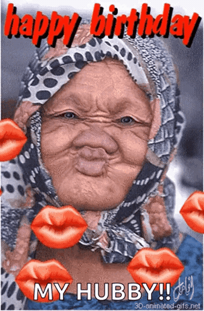 Woman Making Funny Face Happy Birthday My Hubby GIF