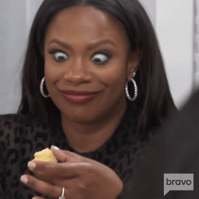 Woman Making Funny Face Holding Food Bravo GIF