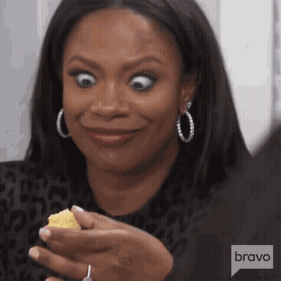 Woman Making Funny Face Holding Food Bravo GIF