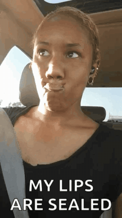 Woman Making Funny Face In Car: My Lips Are Sealed GIF