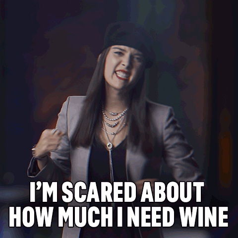 Woman Making Funny Face Saying I'm Scared About Wine GIF