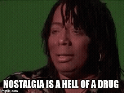 Woman Making Funny Face Saying Nostalgia Is A Hell Of A Drug GIF