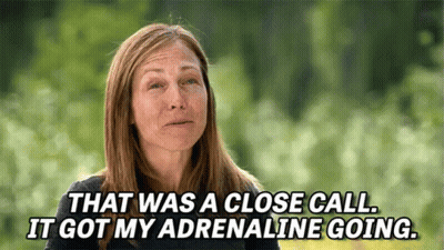 Woman Making Funny Face Saying That Was A Close Call GIF
