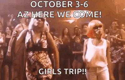 Woman Near Guitar Man Statue Im Sooo Excited GIF