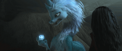 Woman Next To Blue Dragon Holding Light GIF