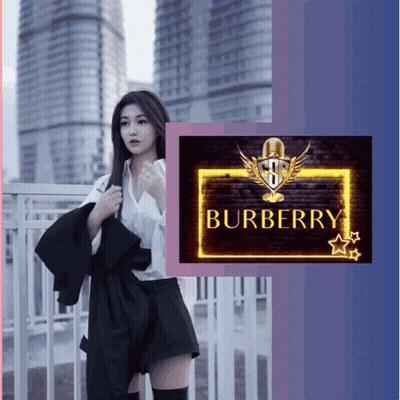 Woman Next To Burberry Sign GIF