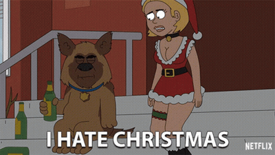 Woman Next To Dog Saying I Hate Christmas Netflix GIF