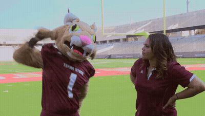 Woman Next To Texas State Mascot GIF