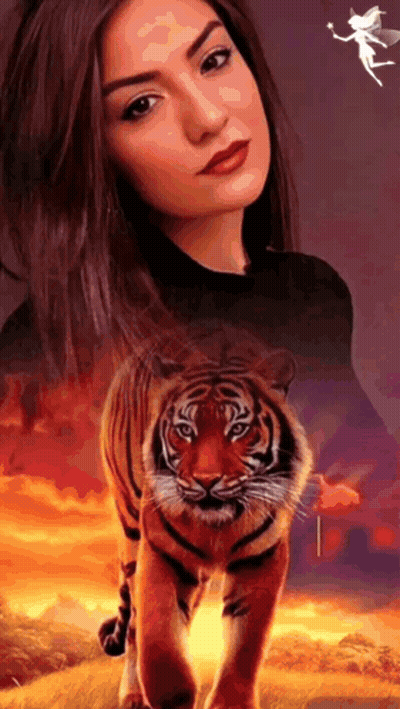 Woman Next To Tiger With Fairy Flying GIF