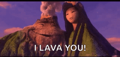 Woman Next To Volcano Saying I Lava You GIF