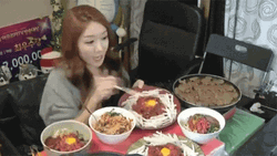 Woman Noodles Mukbang GIF