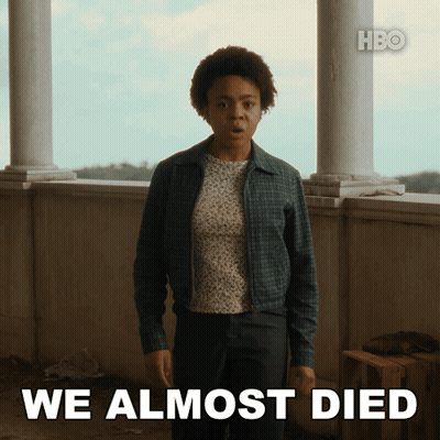 Woman On Balcony Saying We Almost Died GIF