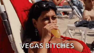 Woman On Beach Chair Drinking Vegas Bitches GIF