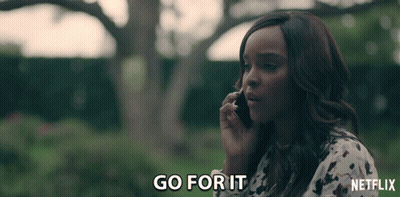 Woman On Cell Phone Saying Go For It GIF