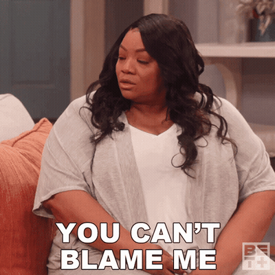 Woman On Couch Eyes Closed Says You Can't Blame Me GIF