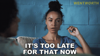 Woman On Couch Saying It's Too Late For That Now GIF